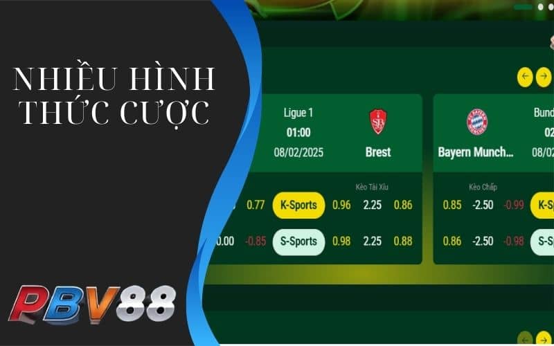 Thể thao PBV88 cung cấp nhiều hình thức đặt cược