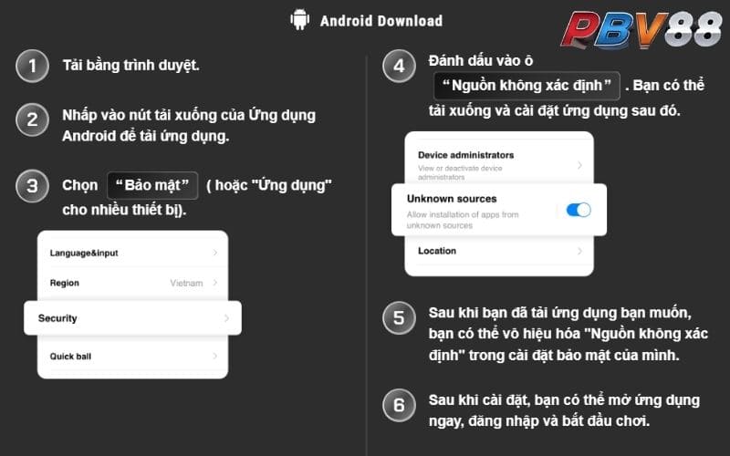 Các bước tải ứng dụng PBV88 trên Android Các bước tải ứng dụng PBV88 trên Android